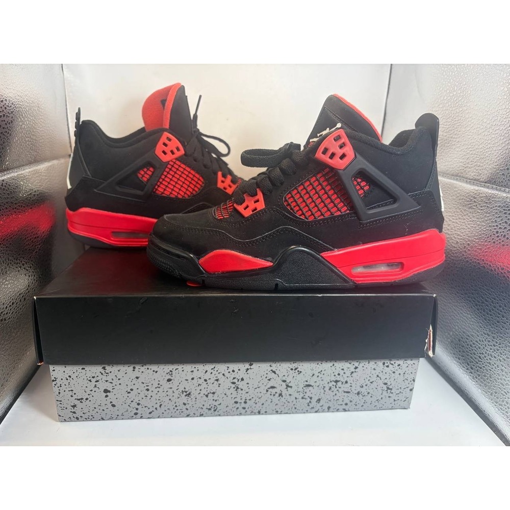 Air Jordan 4 Retro Red Thunder Black Crimson 408452-016 Size 4.5Y Excellent